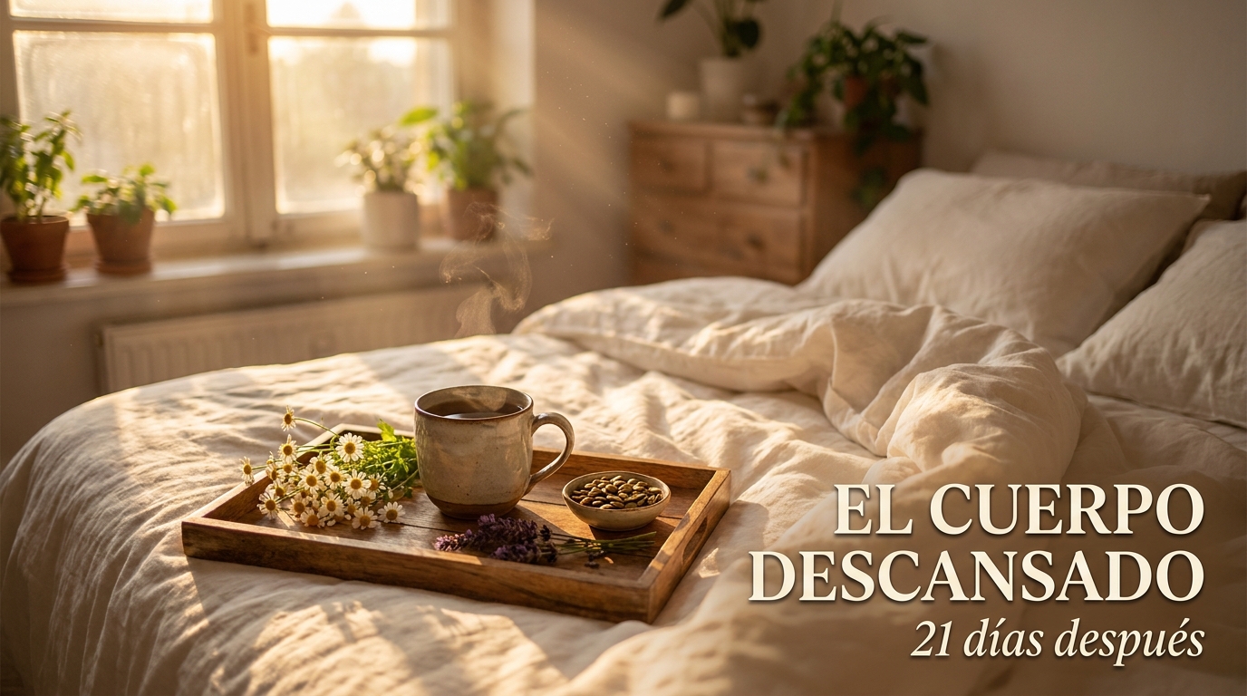 Dormitorio luminoso al amanecer con bandeja de desayuno