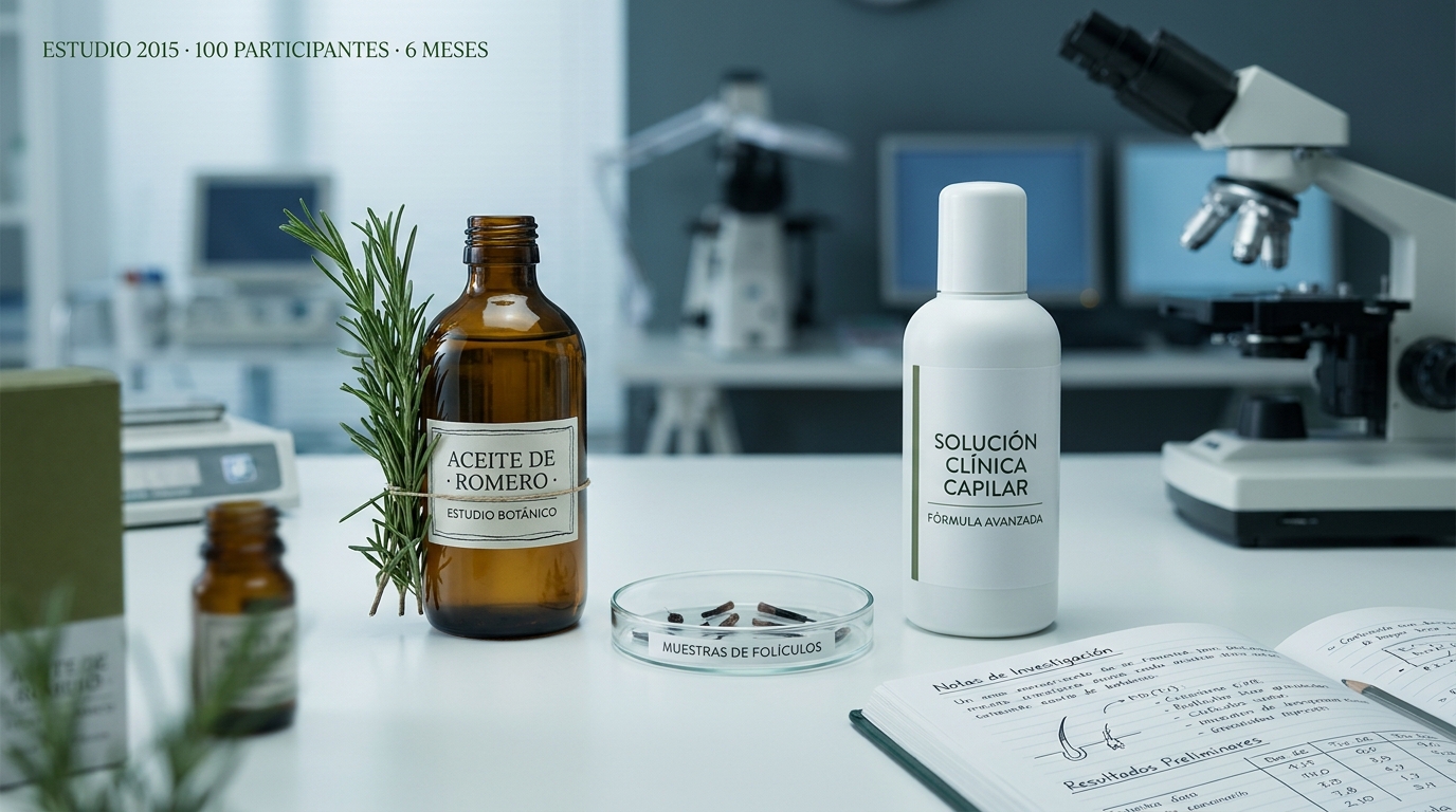 Ensayo clínico Panahi 2015 comparando aceite de romero contra minoxidil 2%