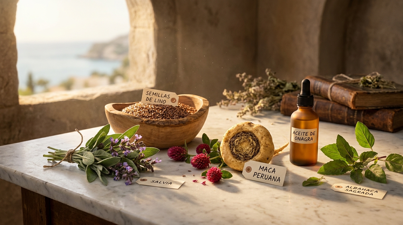 Plantas medicinales y semillas para apoyar la menopausia natural