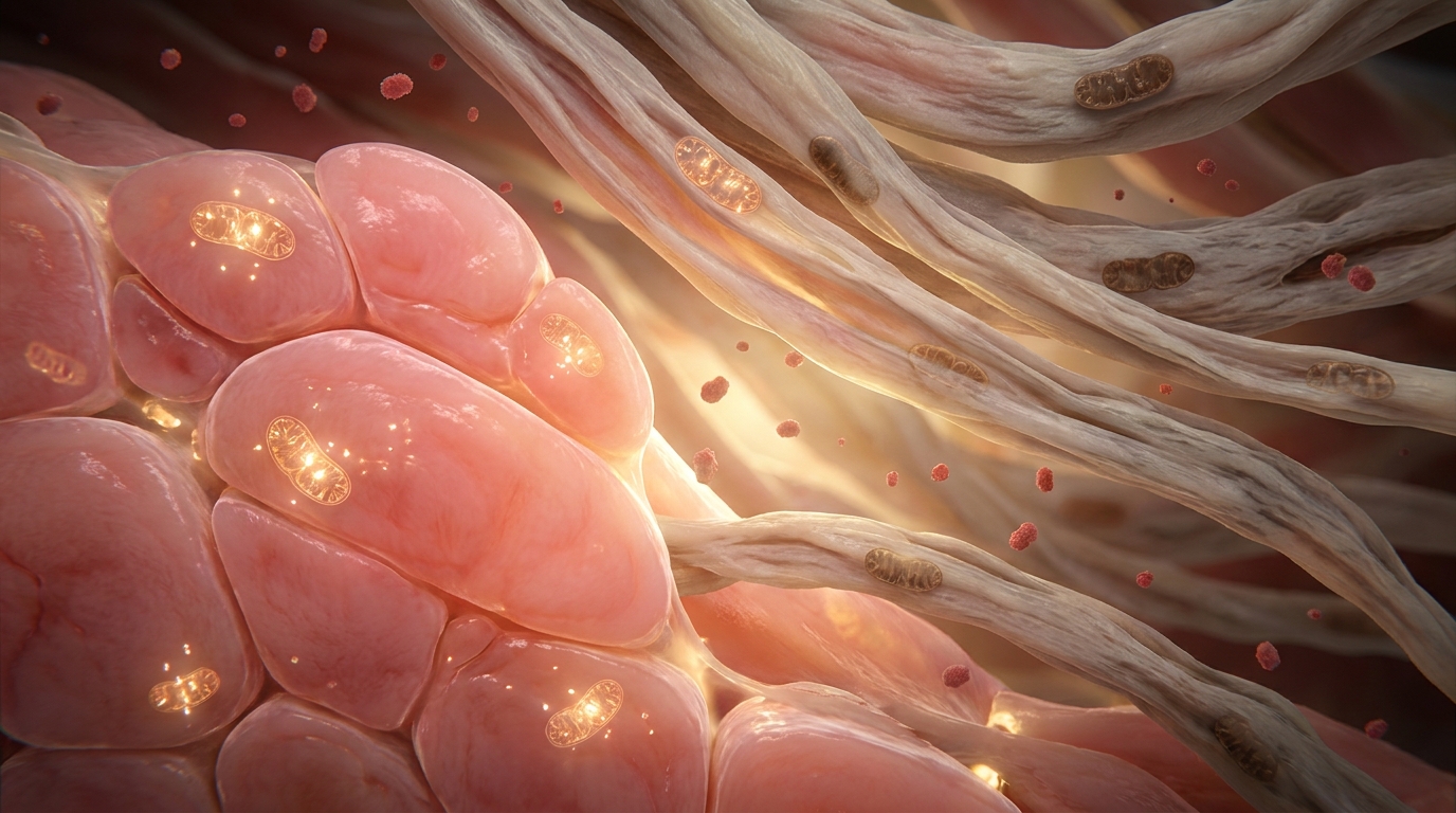 Fibras musculares mostrando proceso de atrofia silenciosa por sarcopenia